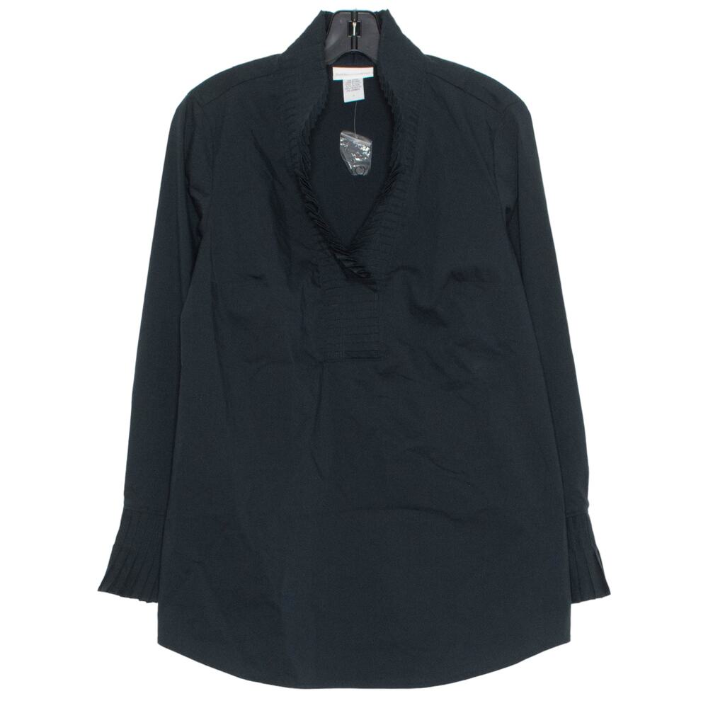 NEW Soft Surroundings Black Tunic Top S Minimalist Lagenlook Work Office Preppy